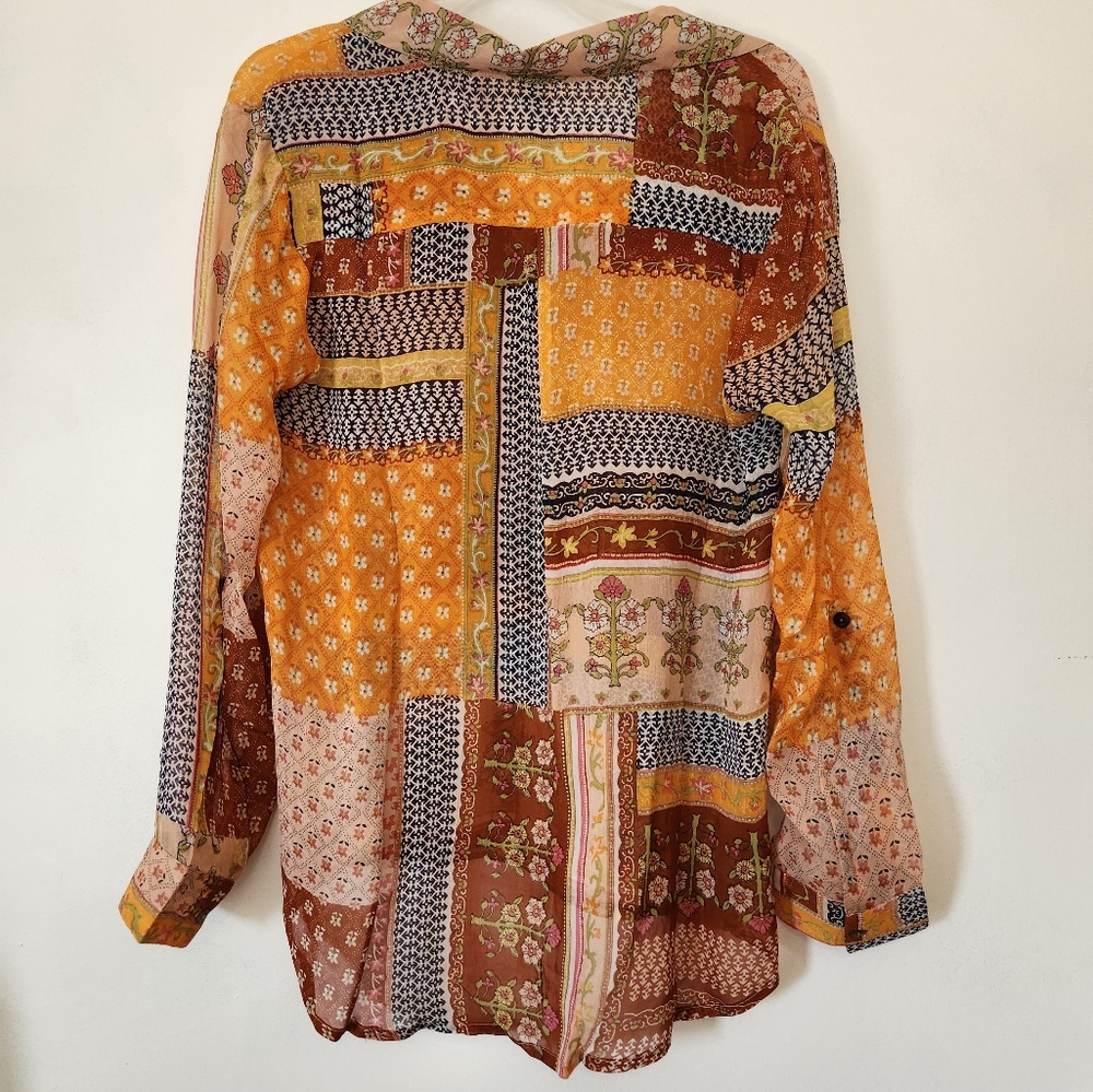 NWOT RAGA boho multicolor button down blouse Size M - Picture 5 of 5
